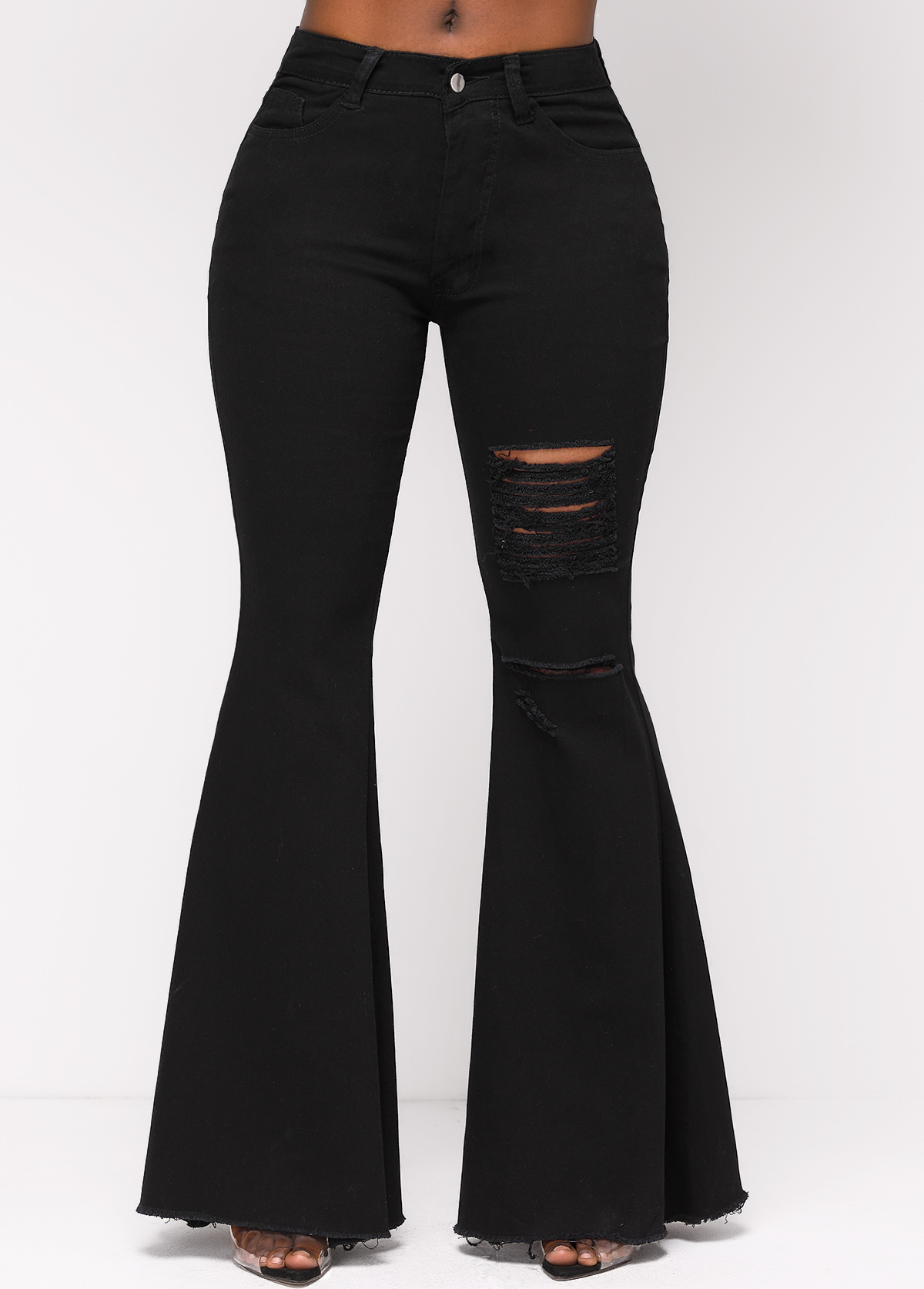 Black Hole Flare Leg Zipper Fly Jeans