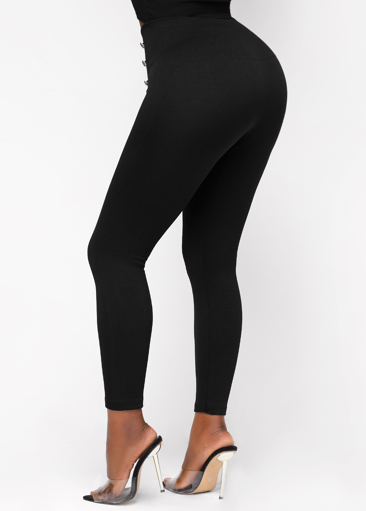 Skinny Elastic Waist High Waisted Black Pants